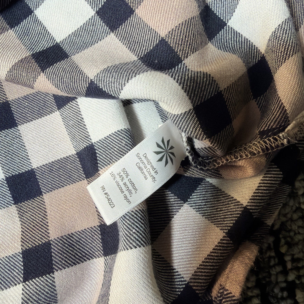 Athleta Pink Navy Lumberjilll Cotton Blend Plaid Button Down Shirt Size M