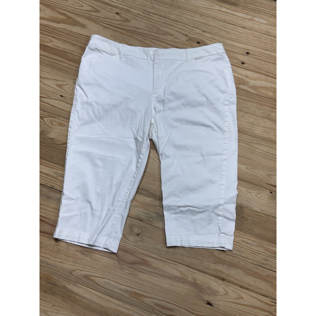 St. Johns Bay Mid Rise Capri Pants Womens 14/38 White Flat Front No Size Tag