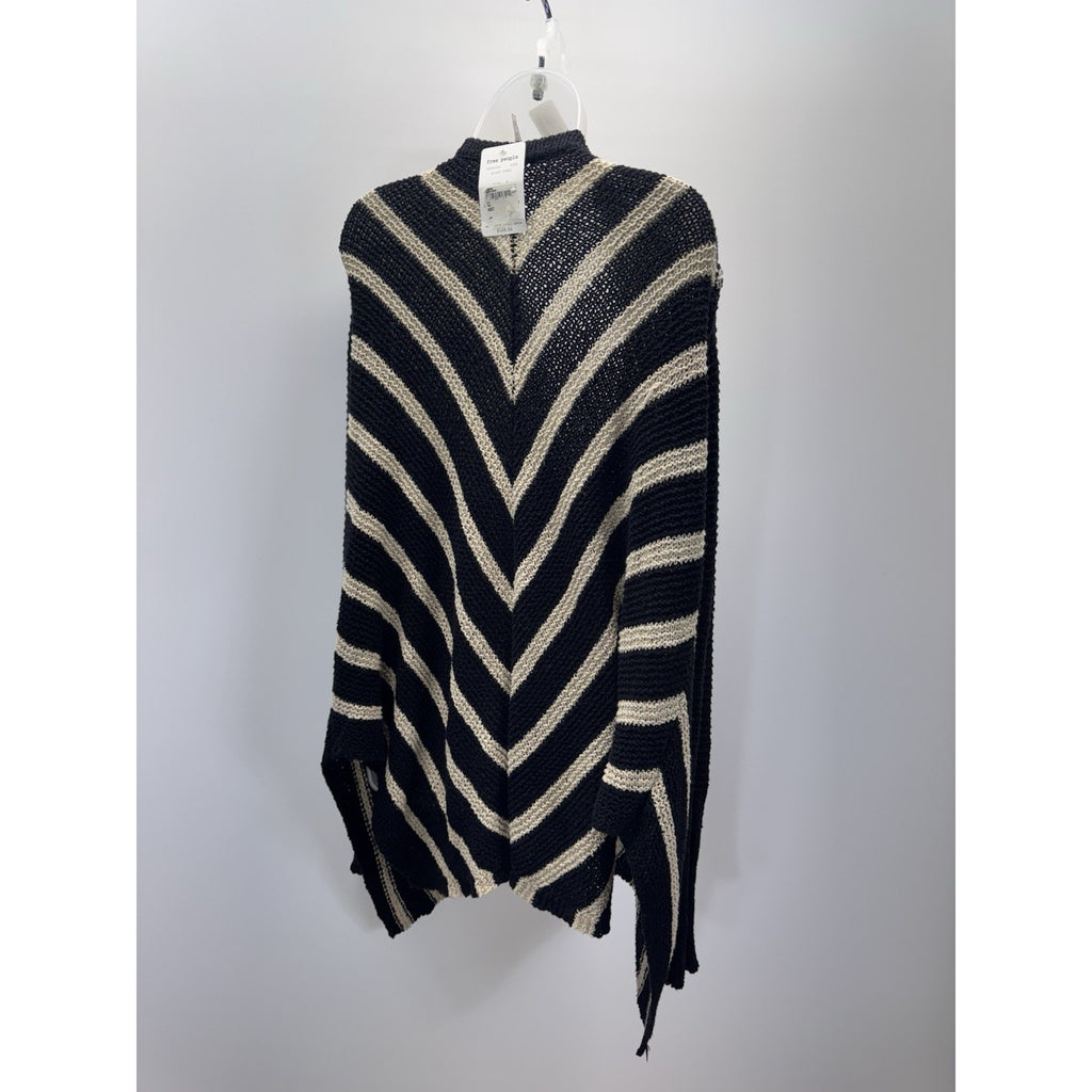 Free People Black Beige Chevron Striped Chunky Circle Cardigan Sweater Size Med