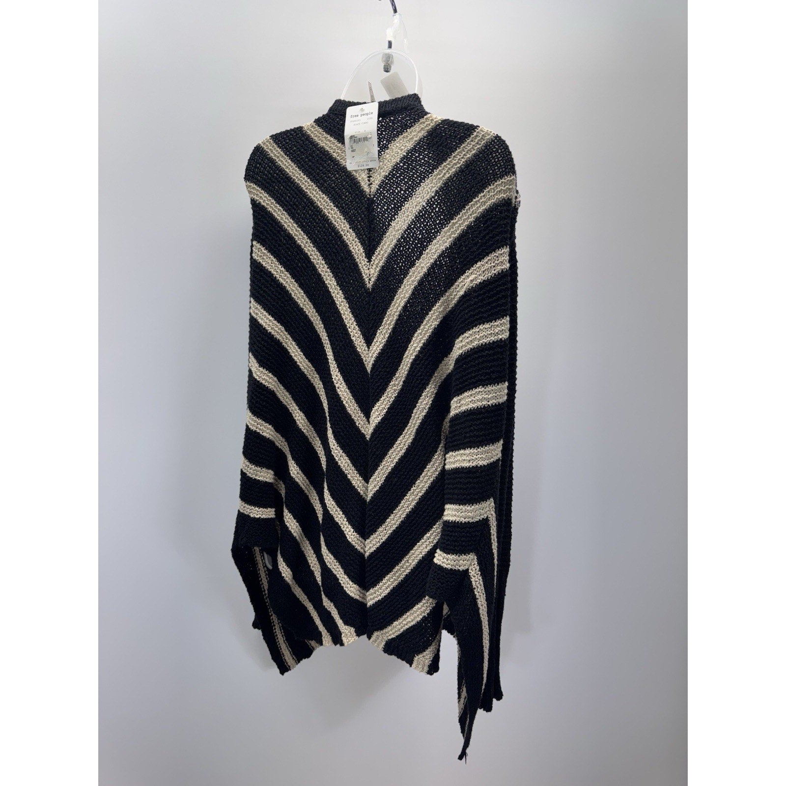 Free People Black Beige Chevron Striped Chunky Circle Cardigan Sweater Size Med