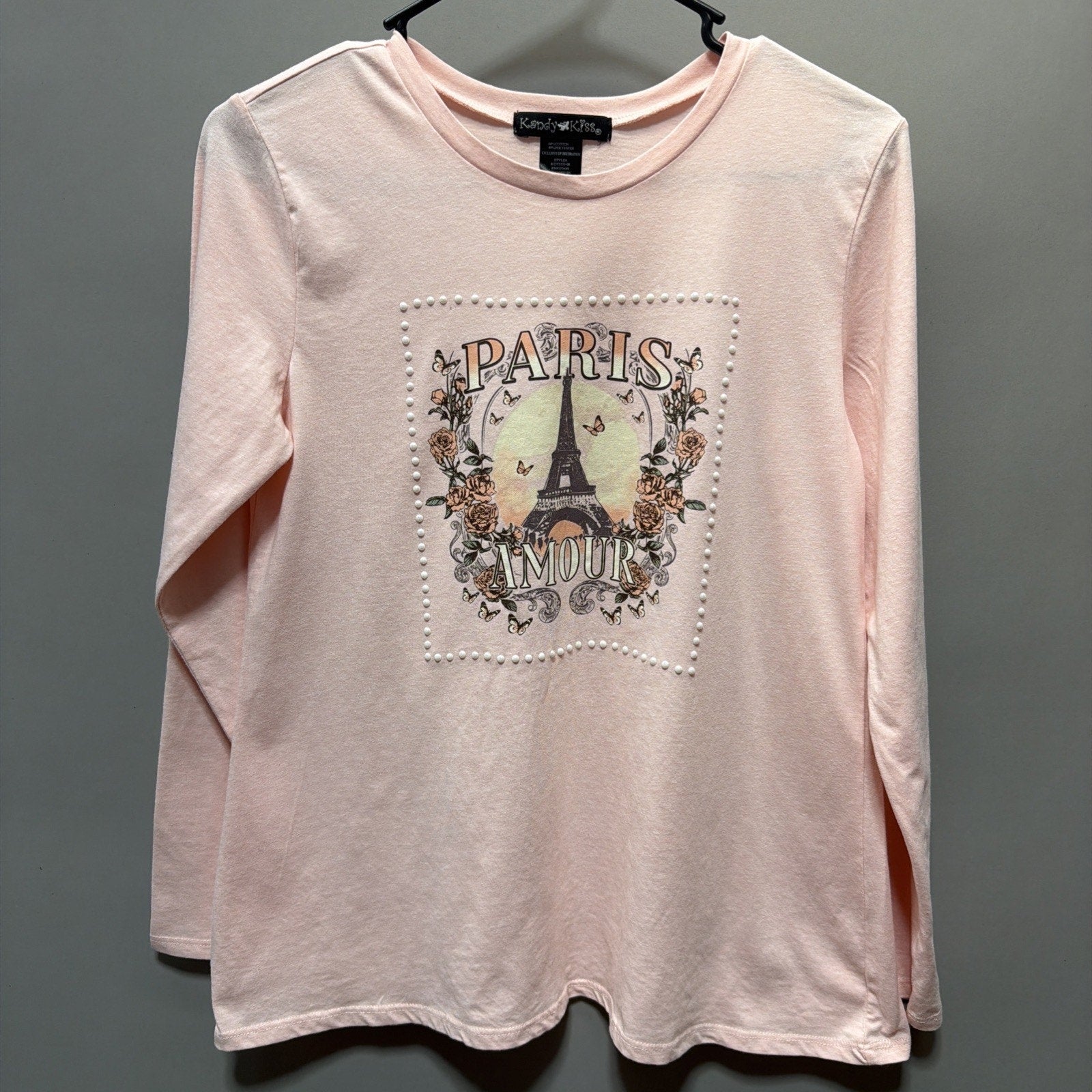 Kandy Kiss Floral Eiffel Tower Lights Shirt Girls Pink sz 16