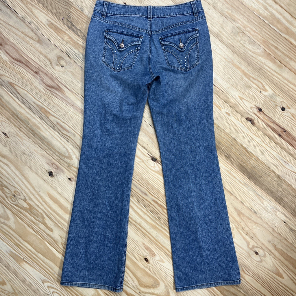 Apt 9 Jeans Womens 6 Blue Maxwell Fit Bootcut Embellished Flap pockets