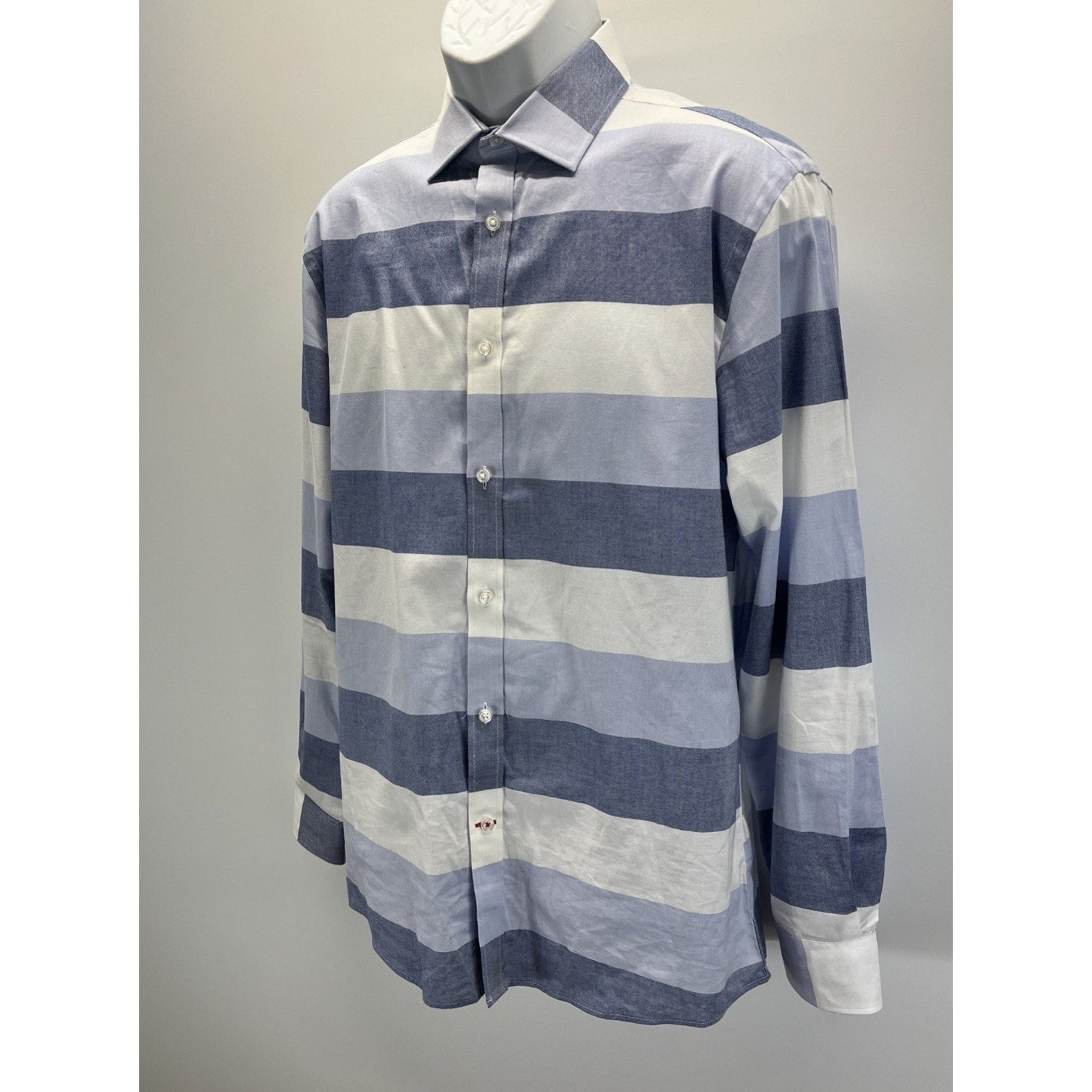 Tommy Hilfiger Shirt Mens M Blue Color Block Slim Fit Button Up Long Sleeve