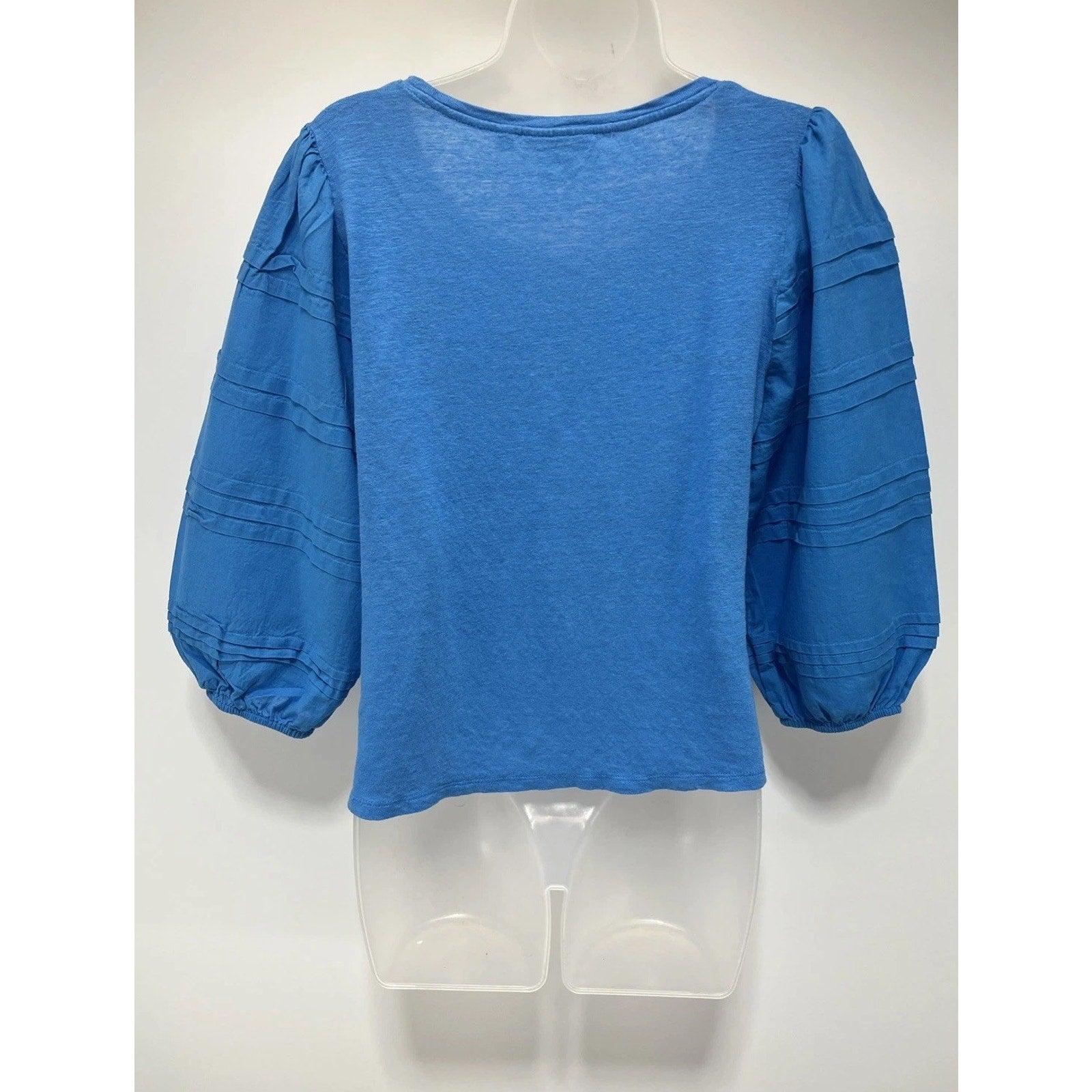 Chico's Blue Linen Blend Top Tiered Sleeve Long Sleeve Blouse Size 1 Medium
