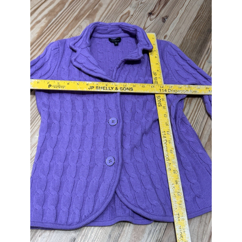 TALBOTS Purple Cable Knit Merino Wool Cardigan Sweater Jacket Women’s Size SP