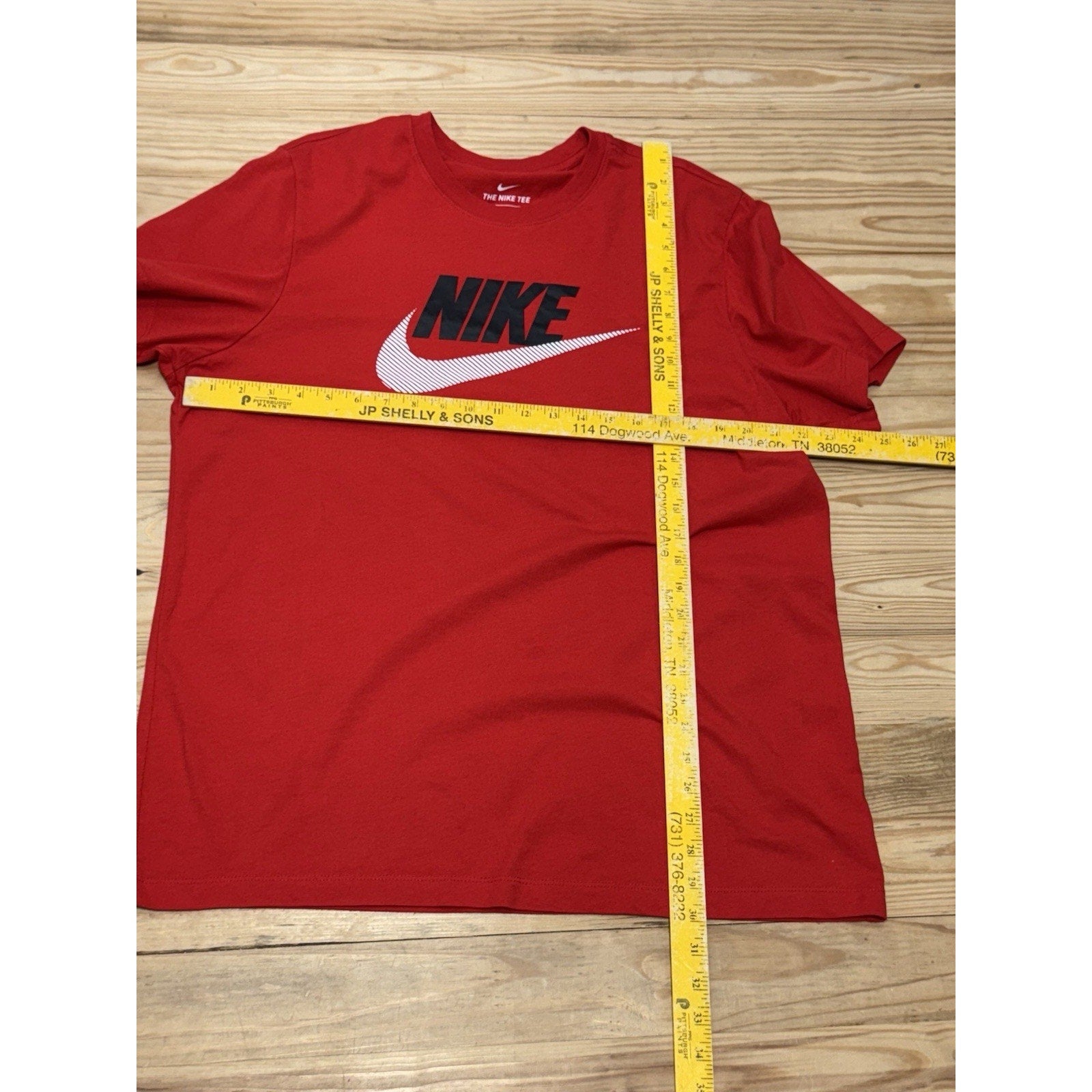 NIKE Classic White Striped Logo Red Cotton Comfort Soft T-Shirt Men’s Size XL