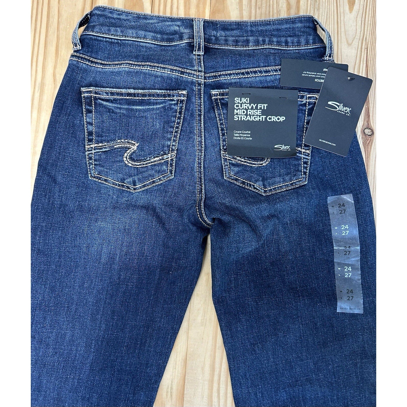 Silver Jeans Suki Mid Rise Straight Leg Jeans Medium Wash size 24x27 New W Tags.