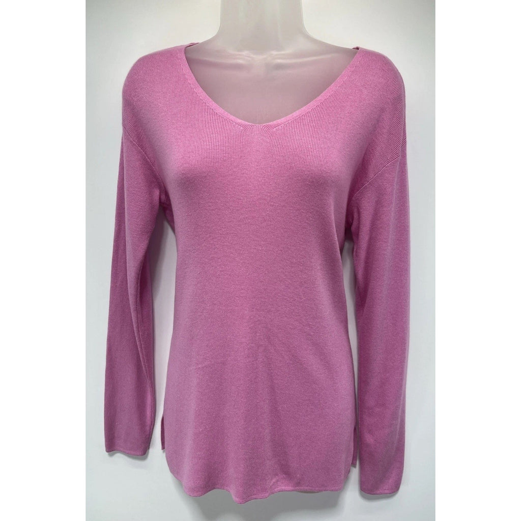 Talbots XS V-Neck Pullover Sweater Pink Tunic Length Long Sleeve Rayon Blend