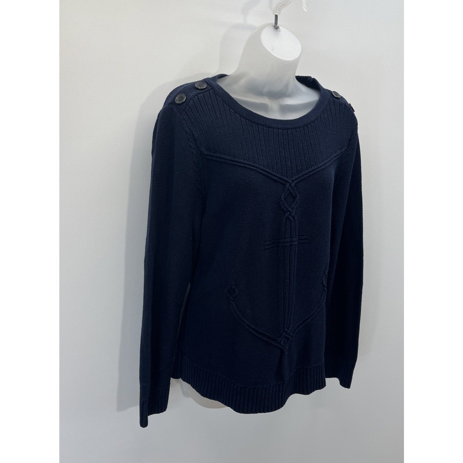 Talbots Navy Blue Cable Ribbed Yoke Sweater Size XL