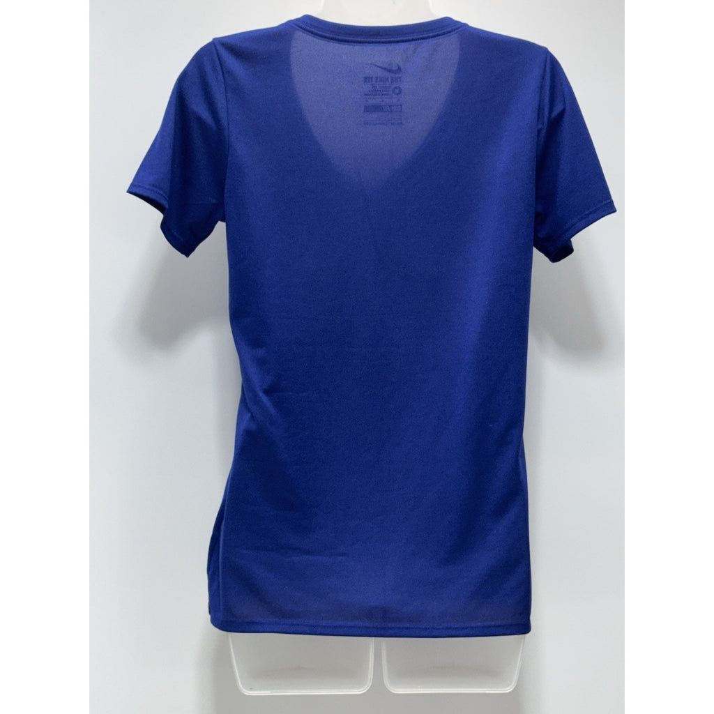 Nike Dri Fit Blue Tee V Neck Short Sleeve Swoosh Workout Gym Women’s Size Medium