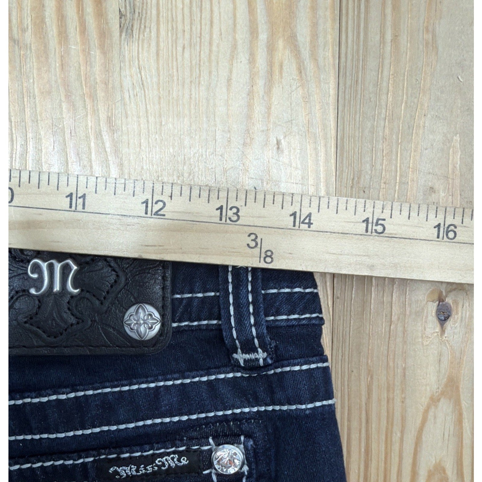 Miss Me Jeans Womens Size 27x33 Low Rise Skinny Dark Wash Denim Flap Pockets