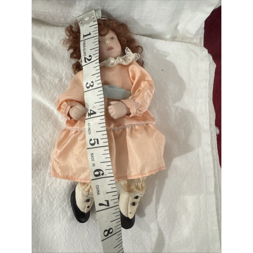 1995 Ashton Drake Kathy Hippensteel 8” Porcelain Doll Red Hair Peach Dress