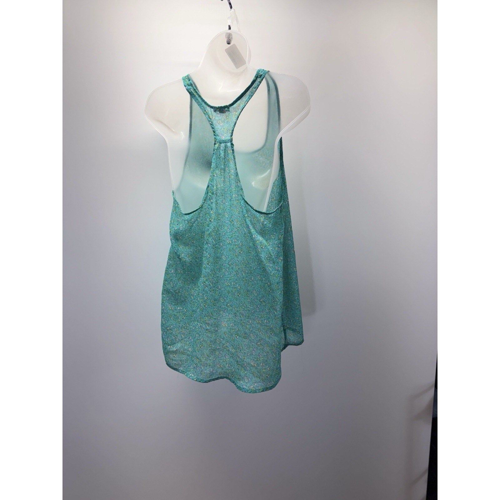 Juniors Women Bongo Sheer Floral Teal Green Racerback Tank Blouse Size XL