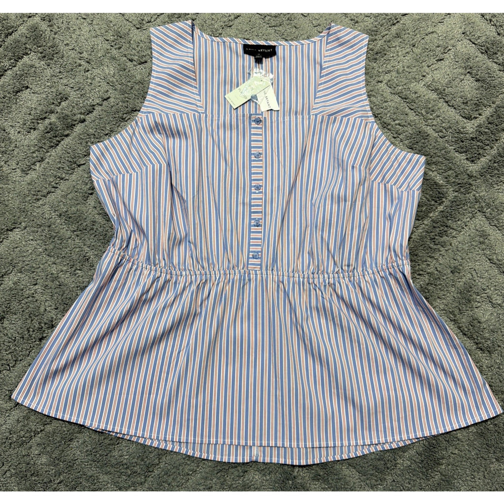 New Lane Bryant Multicolor Stripe Peplum Sleeveless Blouse Tank Top Size 18
