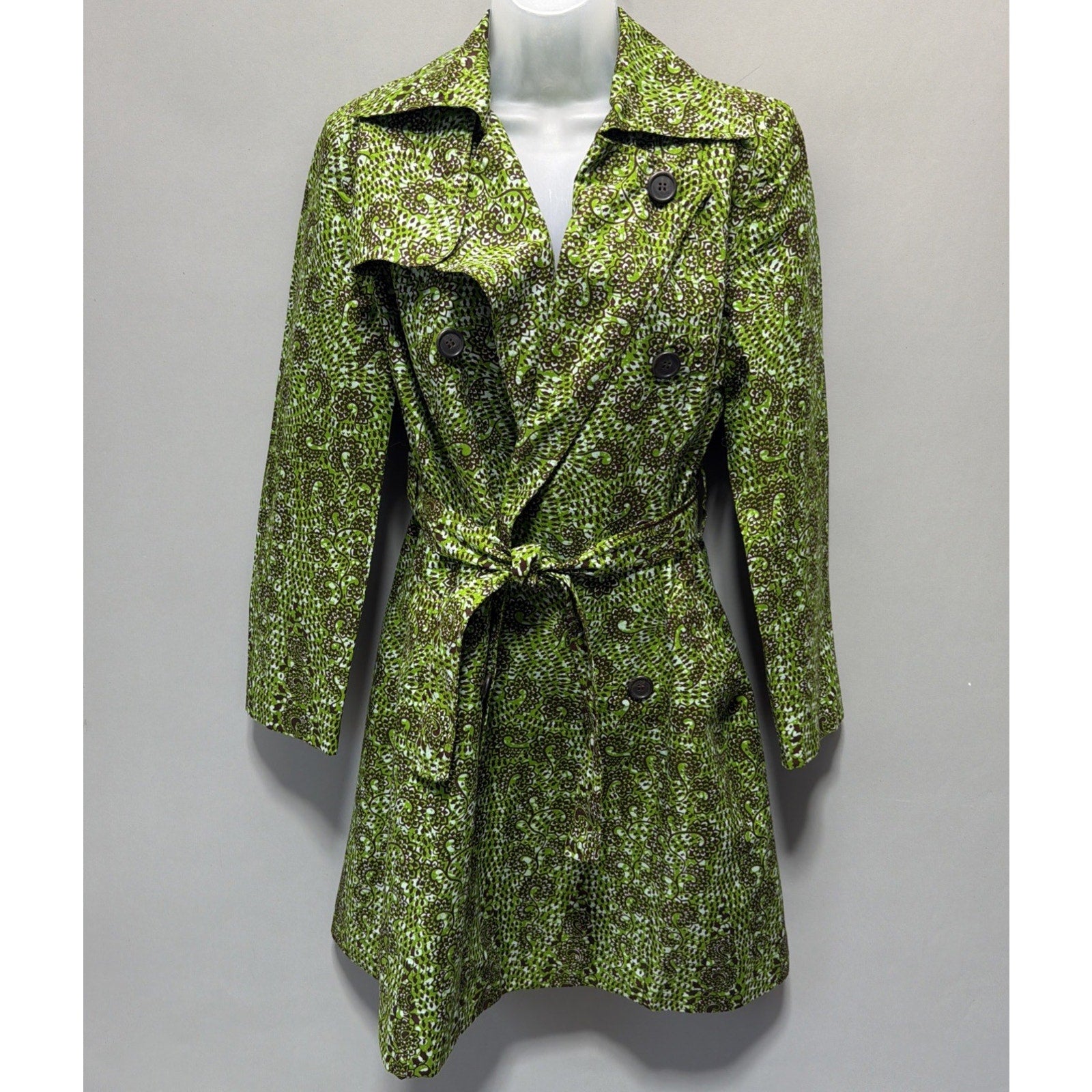 Ayindisa Ginatu Exclusive Women’s Trench Coat Jacket Size 12 Green African Print