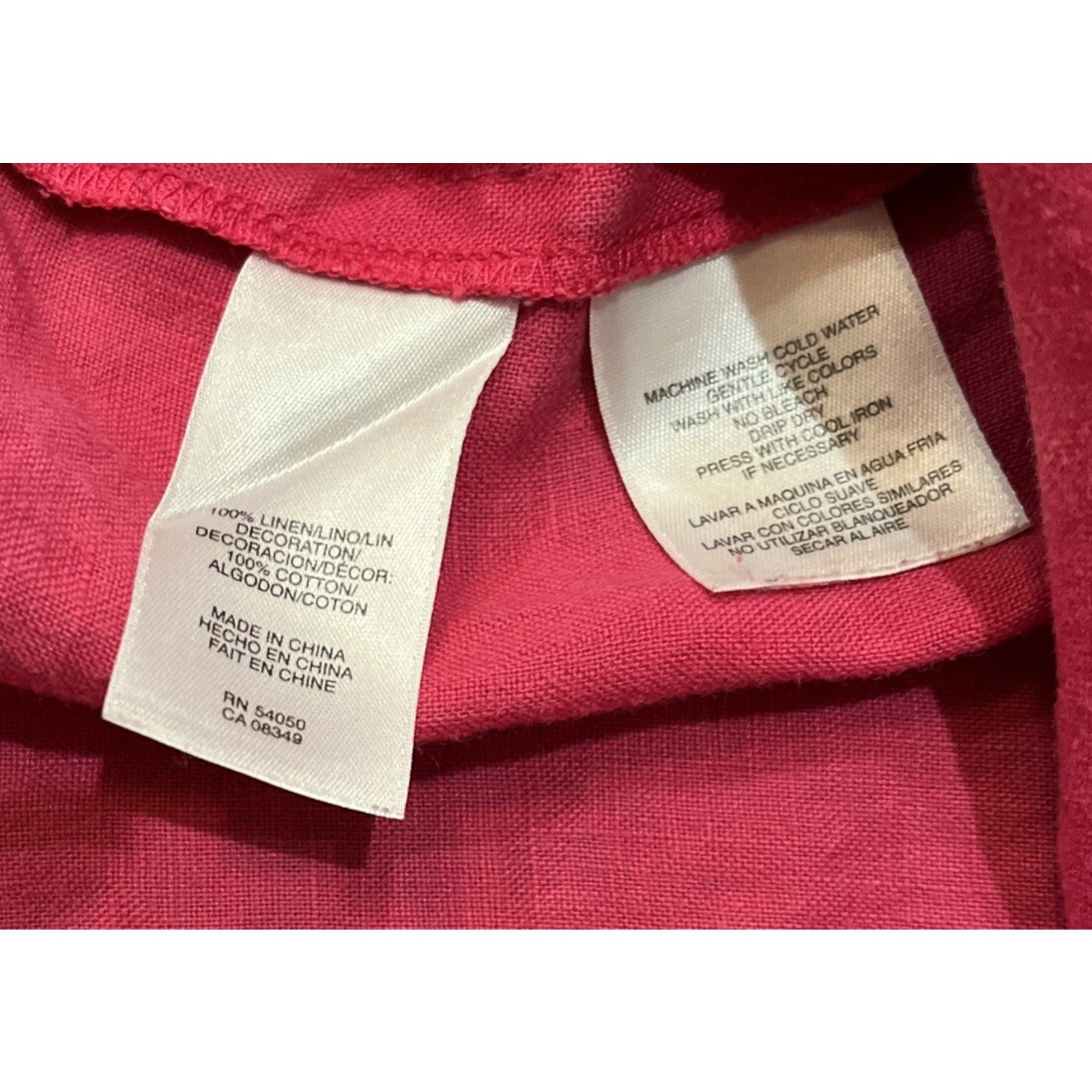 Jones New York Embroidered 100% Linen 3/4 Sleeve V Neck Blouse Pink Sz XL