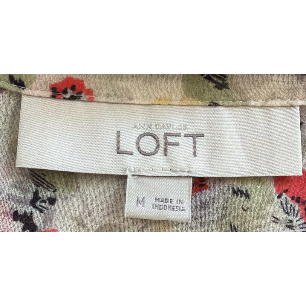 Ann Taylor Loft Shirt Floral Sheer Long Sleeve Medium