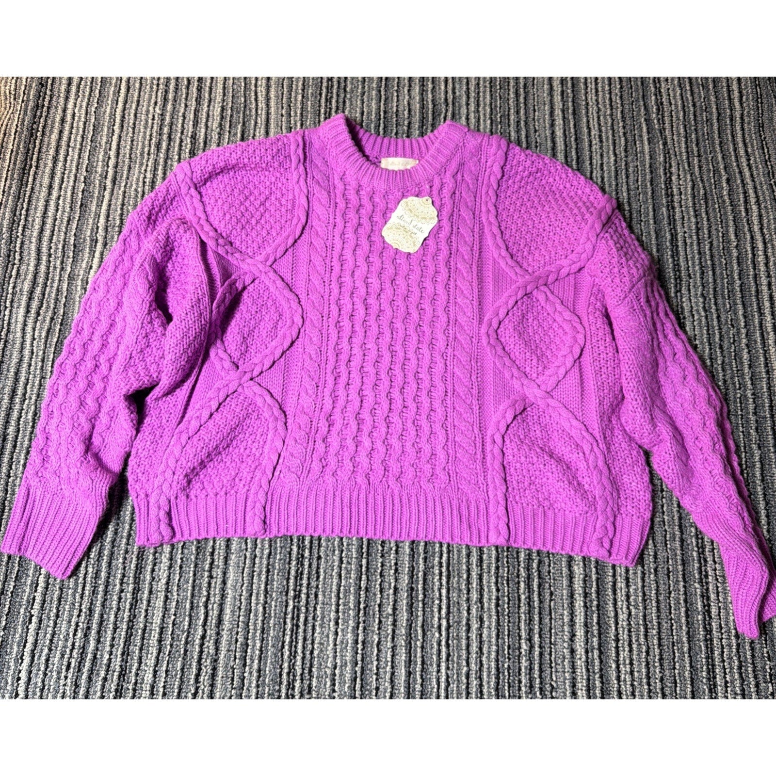 Altar'd State Sweater Womens L Orchid Cable Knit Oversized Crewneck Chunky NWT