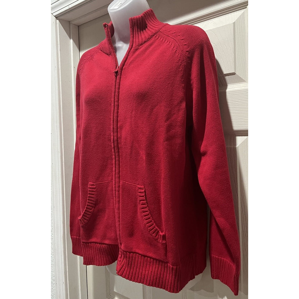 Kim Rogers Red Knit Full Zip Sweater Pockets Women's Size Large New Old Stock