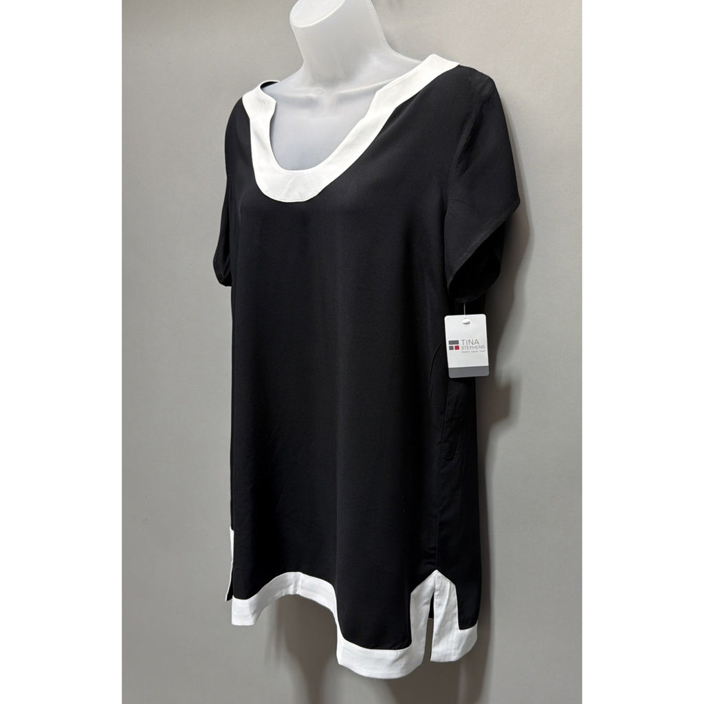 TINA STEPHENS size S Grace Cap Sleeve Tunic Oversized Fit Black NWT