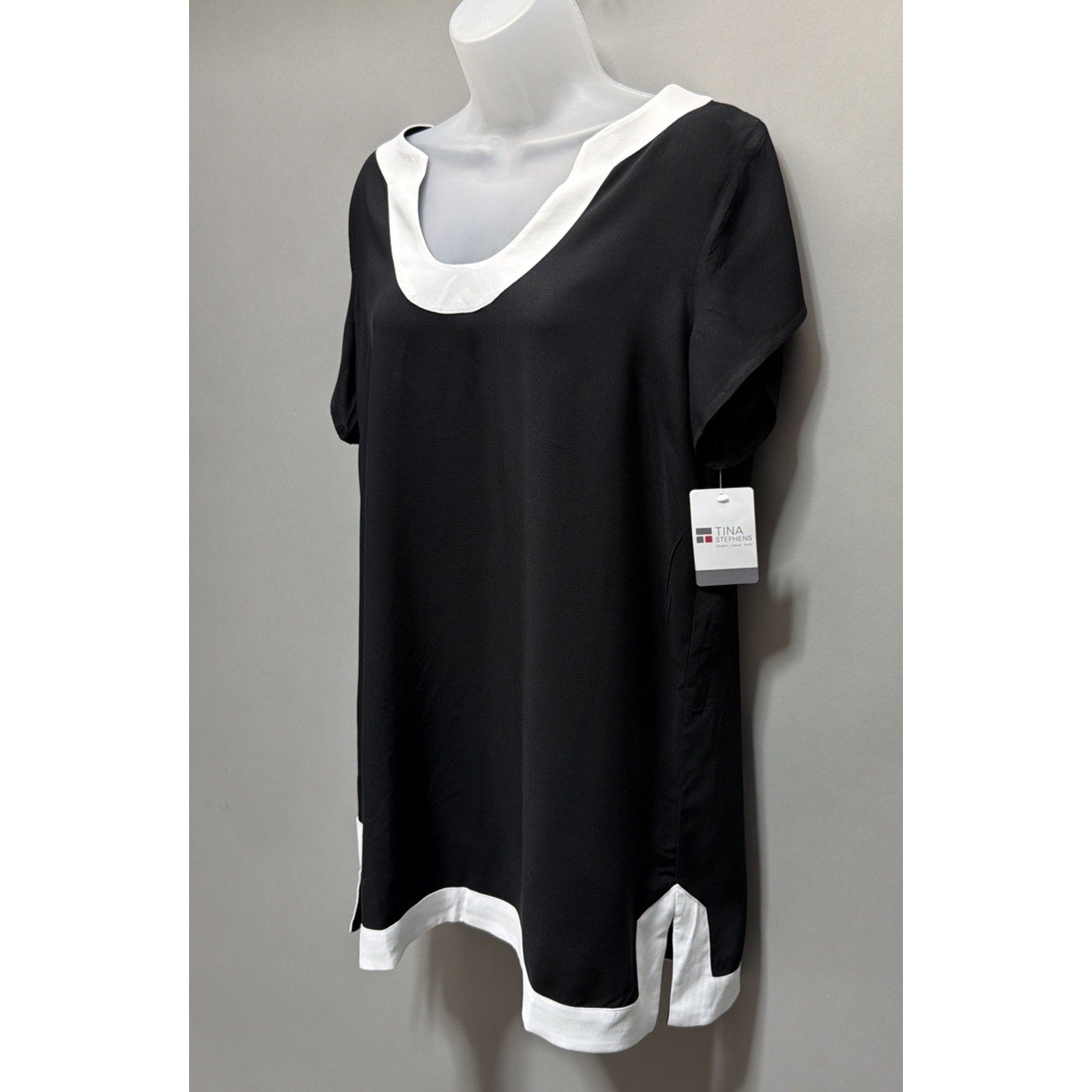 TINA STEPHENS size S Grace Cap Sleeve Tunic Oversized Fit Black NWT