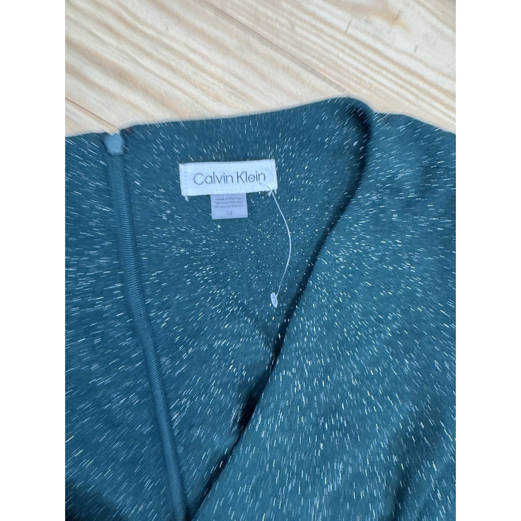 Calvin Klein Green Metallic Cropped Jumpsuit Belted Lined Women’s Size 14 NWT