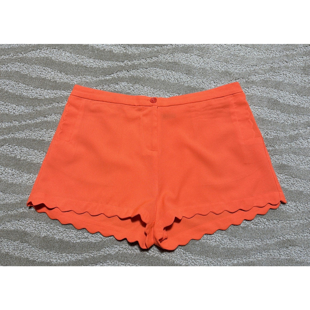 Ark & Co Women's Scallop Hem Detail High Rise Neon Orange Shorty Shorts Size M