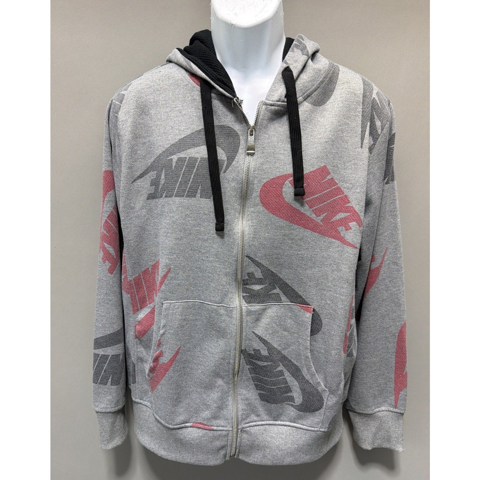 VTG Nike AOP Full Zip Hoodie Sz M Blue Tag Swoosh All Over Print Y2K