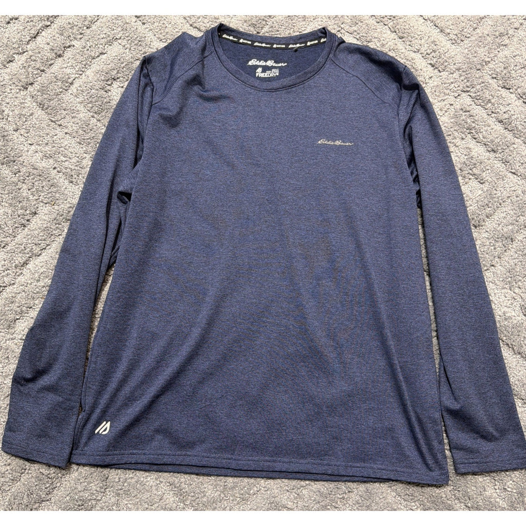 Eddie Bauer Heathered Blue Free Dry Motion Crew Neck Long Sleeve Mens L