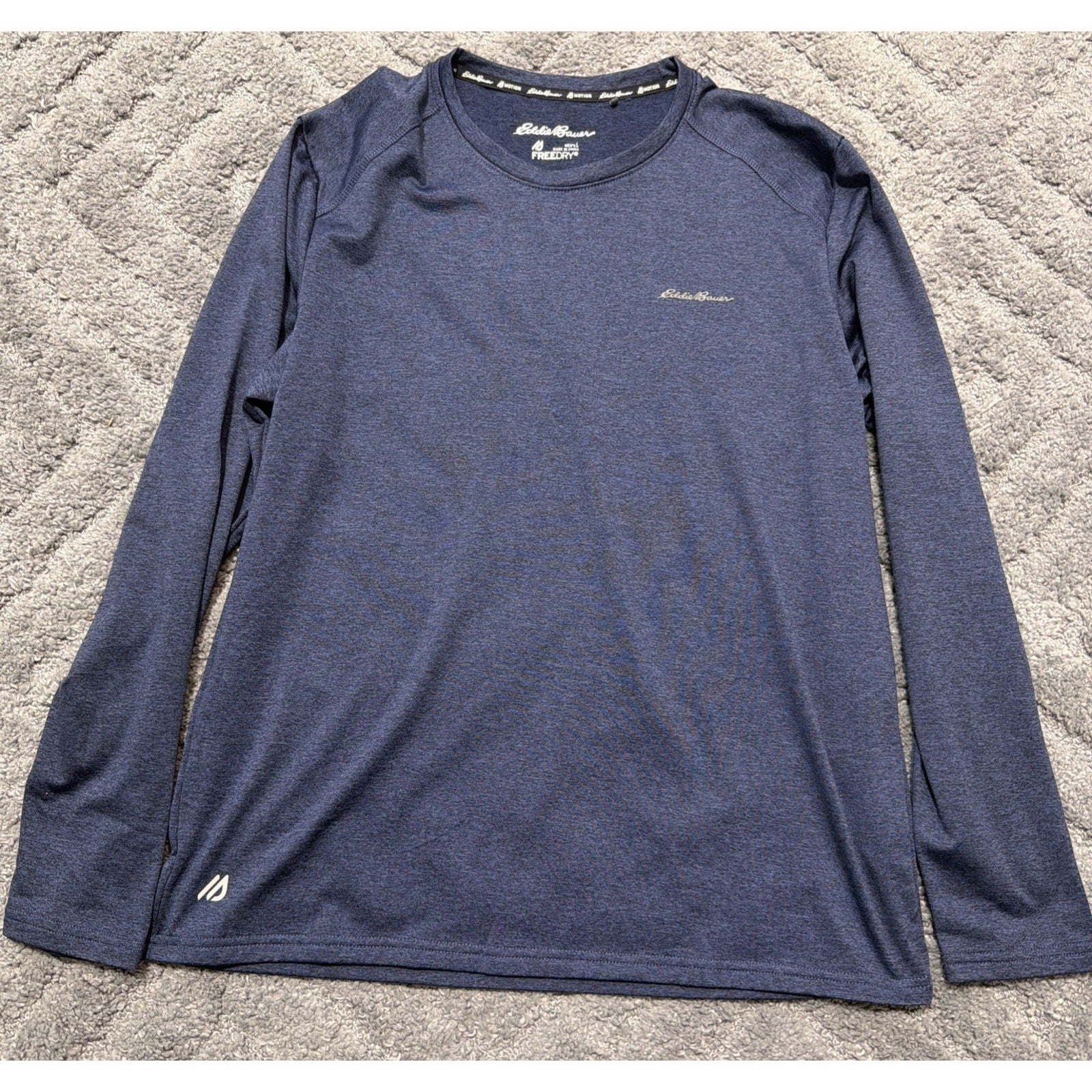Eddie Bauer Heathered Blue Free Dry Motion Crew Neck Long Sleeve Mens L