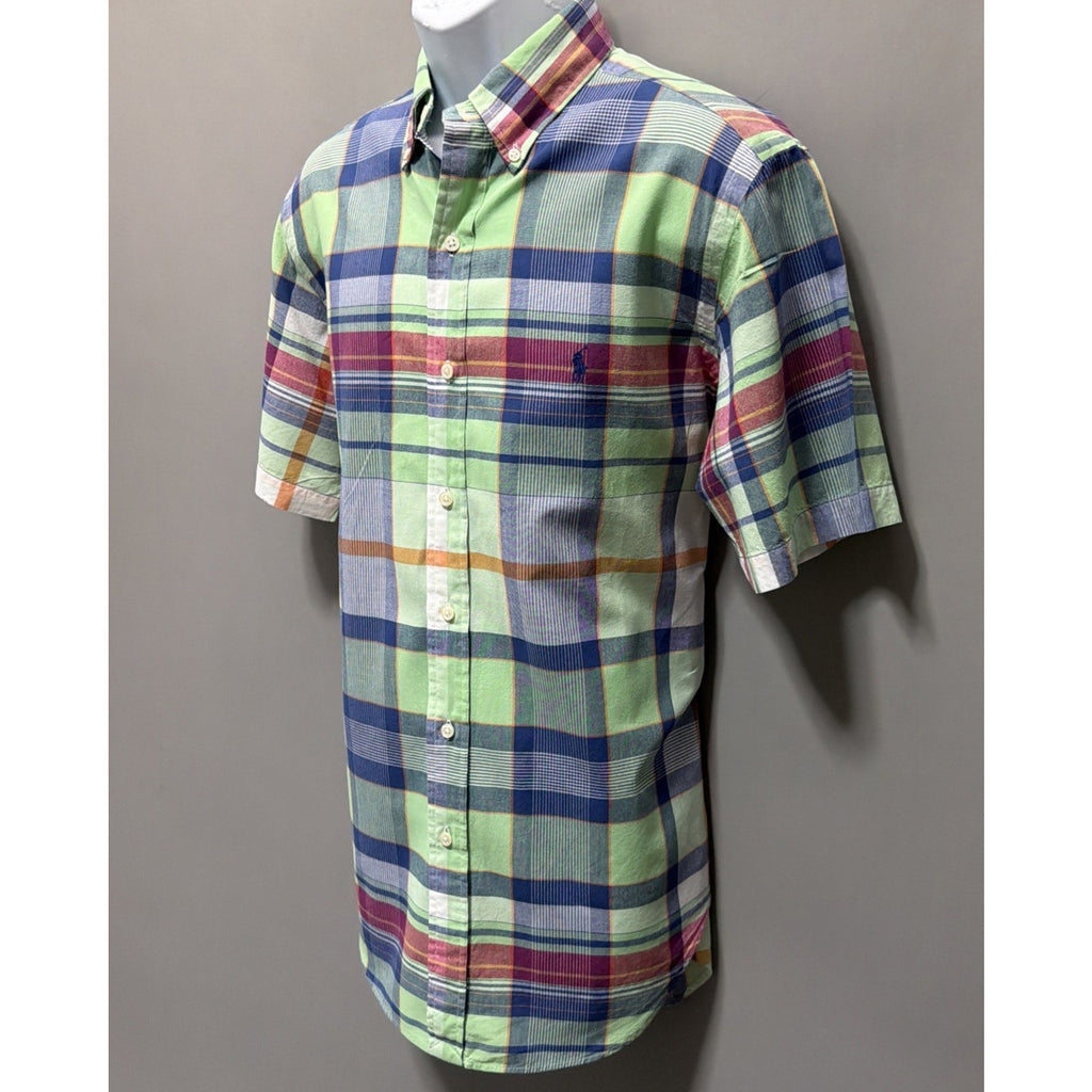 Polo Ralph Lauren Shirt Mens M Classic Fit Plaid Short Sleeve Button Down Green