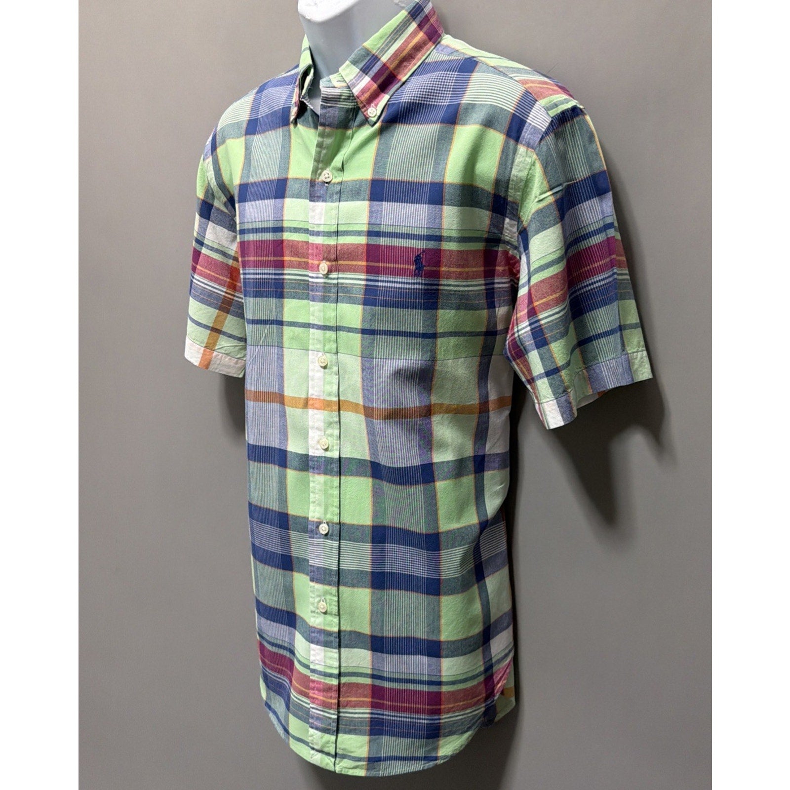 Polo Ralph Lauren Shirt Mens M Classic Fit Plaid Short Sleeve Button Down Green