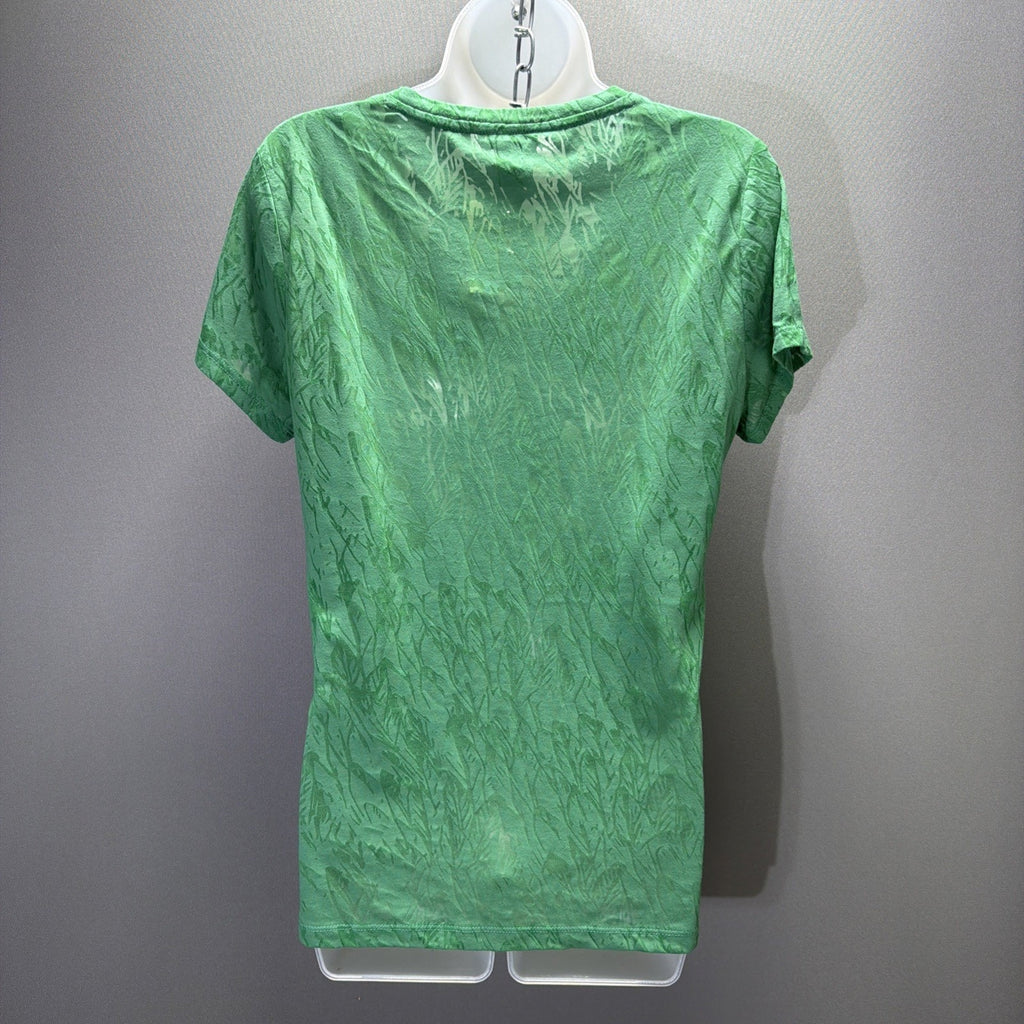 Loft Womens L Green Semi Sheer Velvet Feel Floral V Neck Short Sleeve Tee NWT