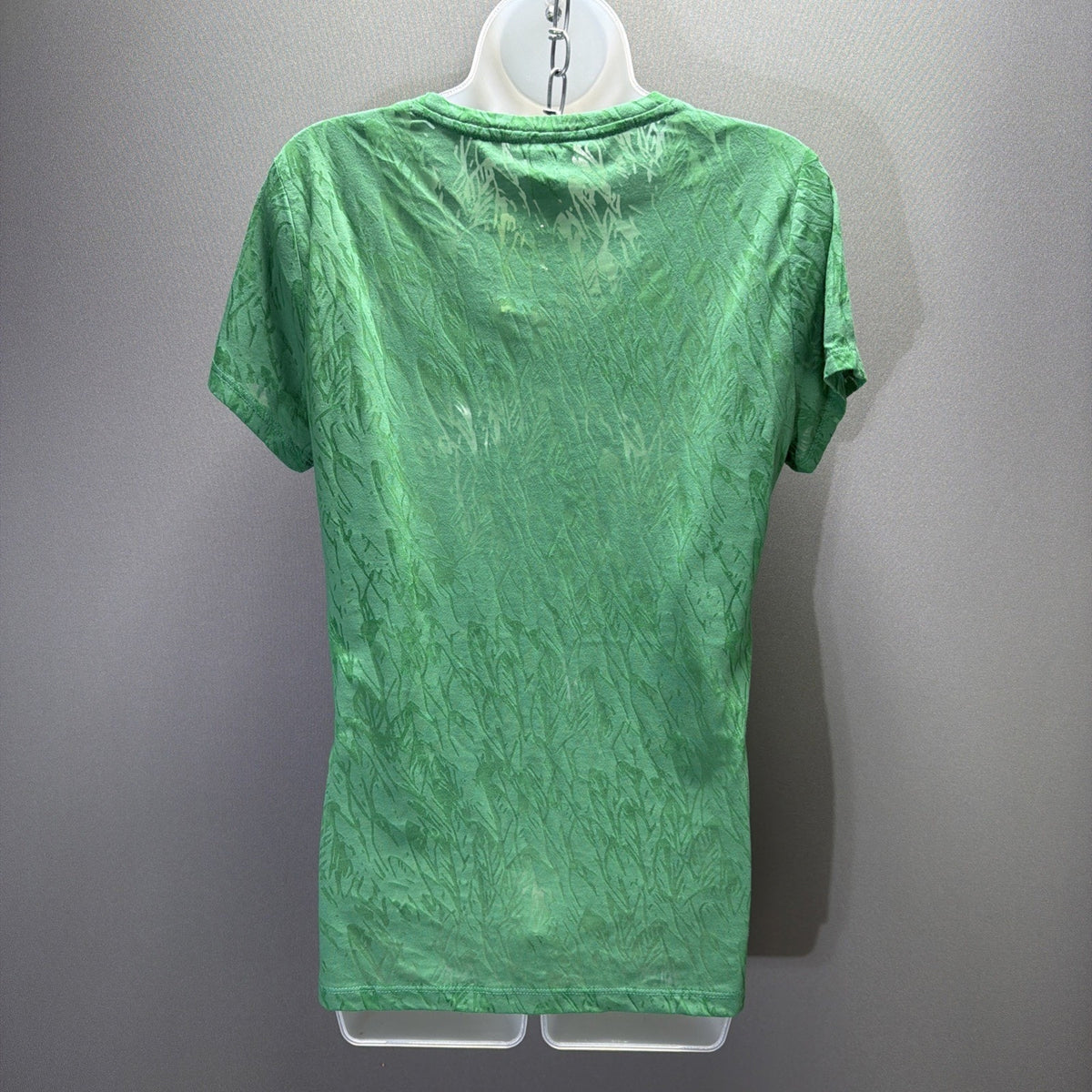 Loft Womens L Green Semi Sheer Velvet Feel Floral V Neck Short Sleeve Tee NWT