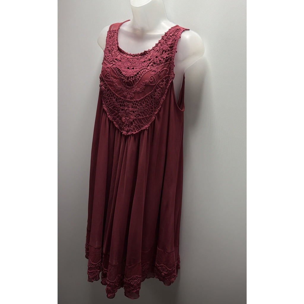 Altar’d State Burgundy Crochet Lace Swing Dress Boho Sleeveless Women’s L