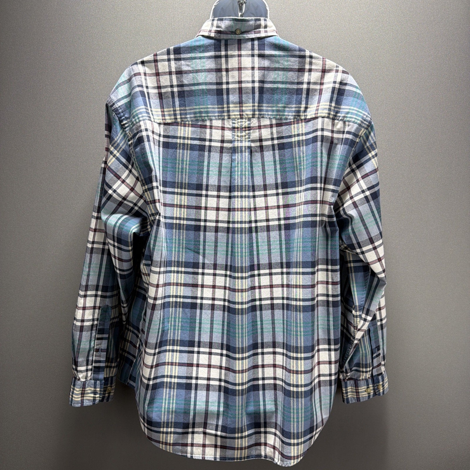 Eddie Bauer Shirt Mens L Blue Plaid Pocket Button Down Casual Western