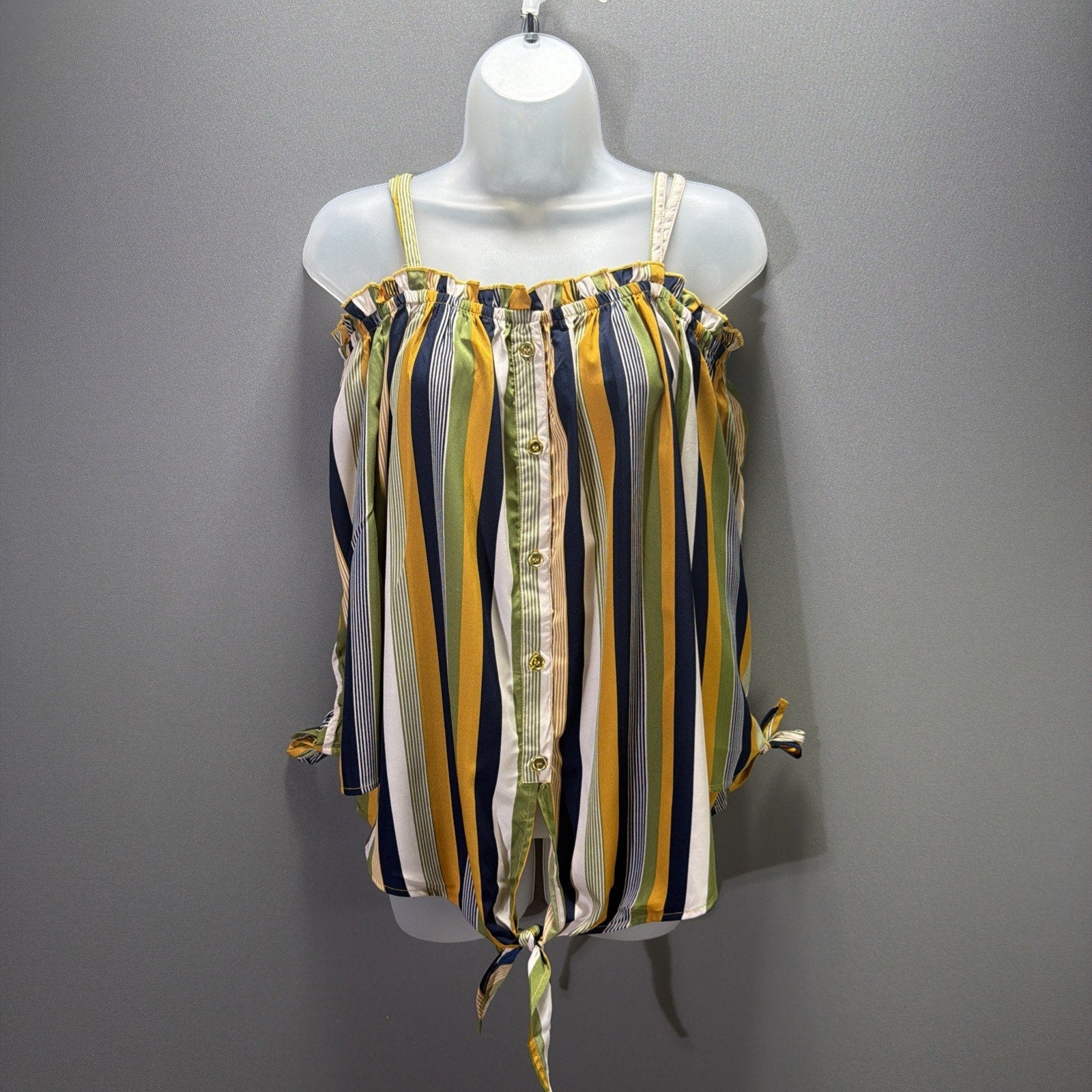 Mileage Women’s 2X Multi Striped Woven Cold Shoulder Button-Up Blouse NWT