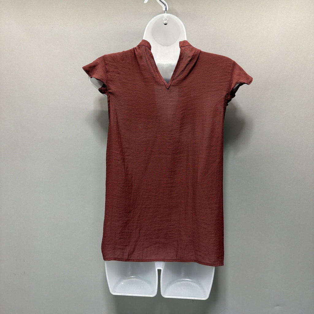 Maurices Womens S Rust Boho Blouse Lace Yoke Keyhole Flutter Sleeve NWT