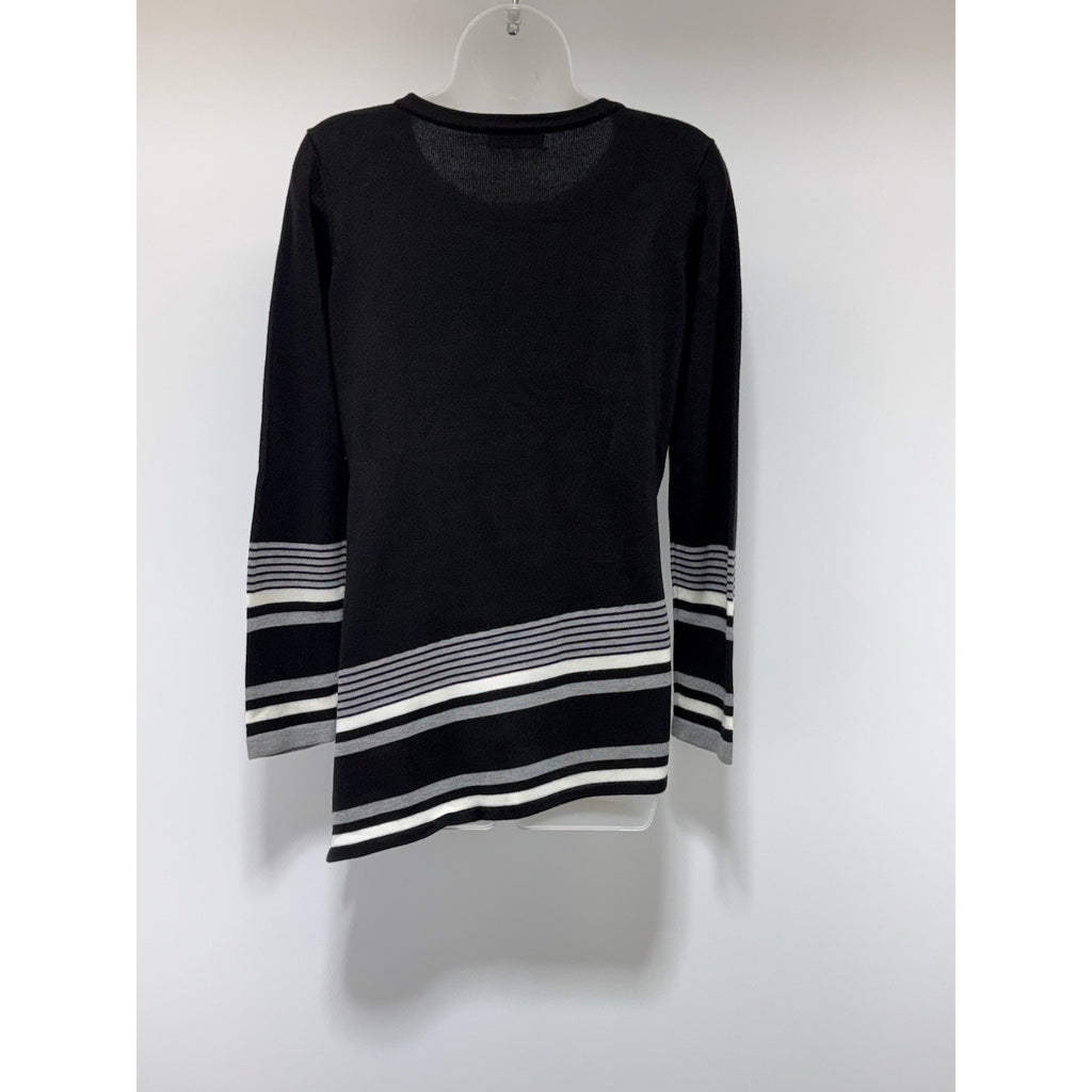 Calvin Klein Asymmetrical Striped Split Side Hem Pullover Crewneck Sweater Small