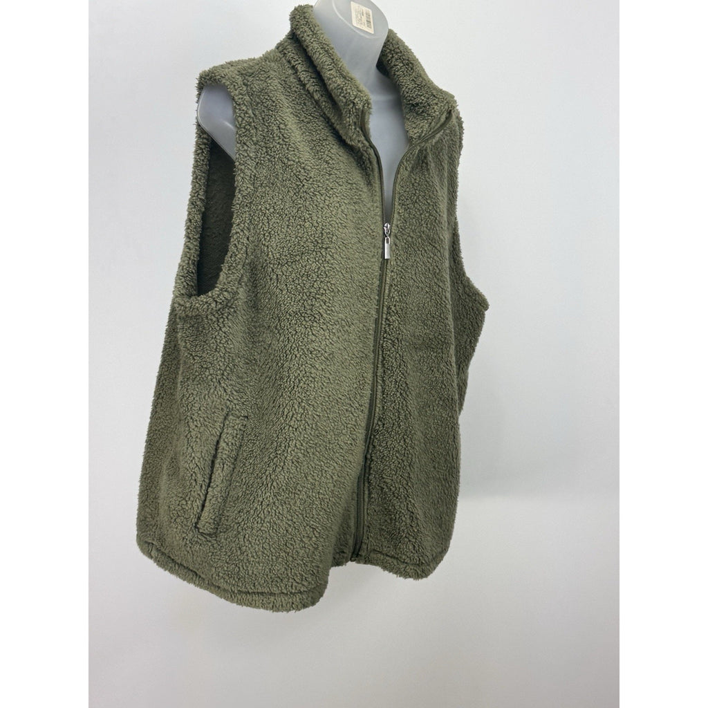 MAURICES Full Zip Up Mock Neck Green Faux Fur Sherpa Vest Women's Size 2XL NWT