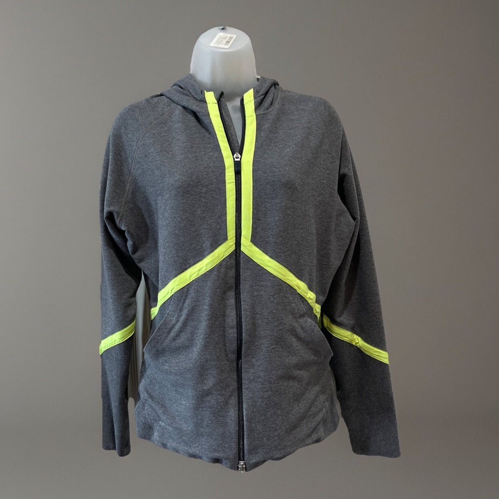 Nike Therma Fit Womens Gray Yellow Reflective Hoodie Full Zip Medium Running D9