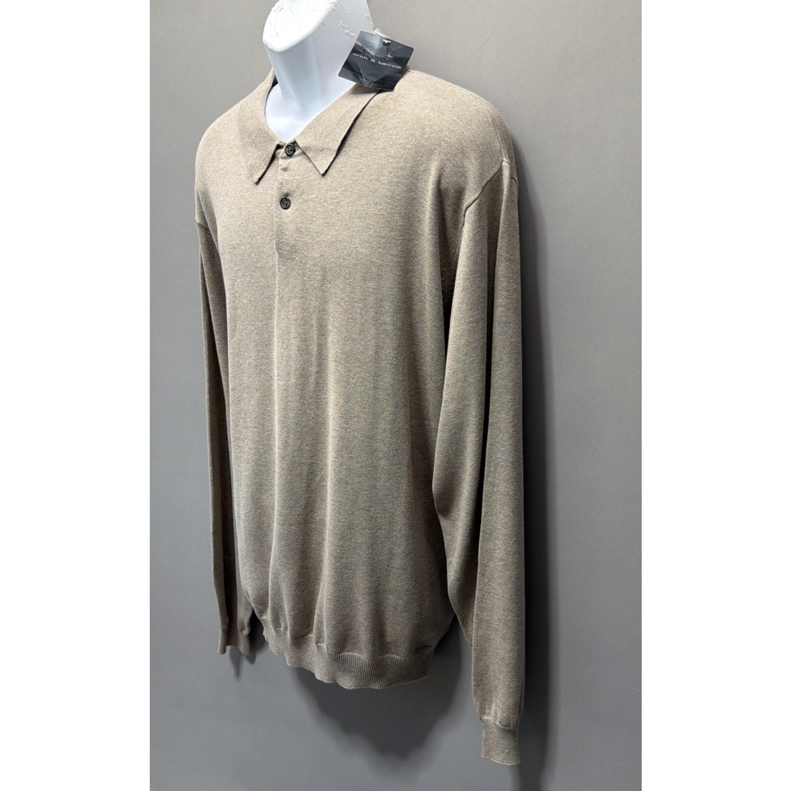 NWT Men's Croft & Barrow Heather Biege Signature Polo Sweater Size XL