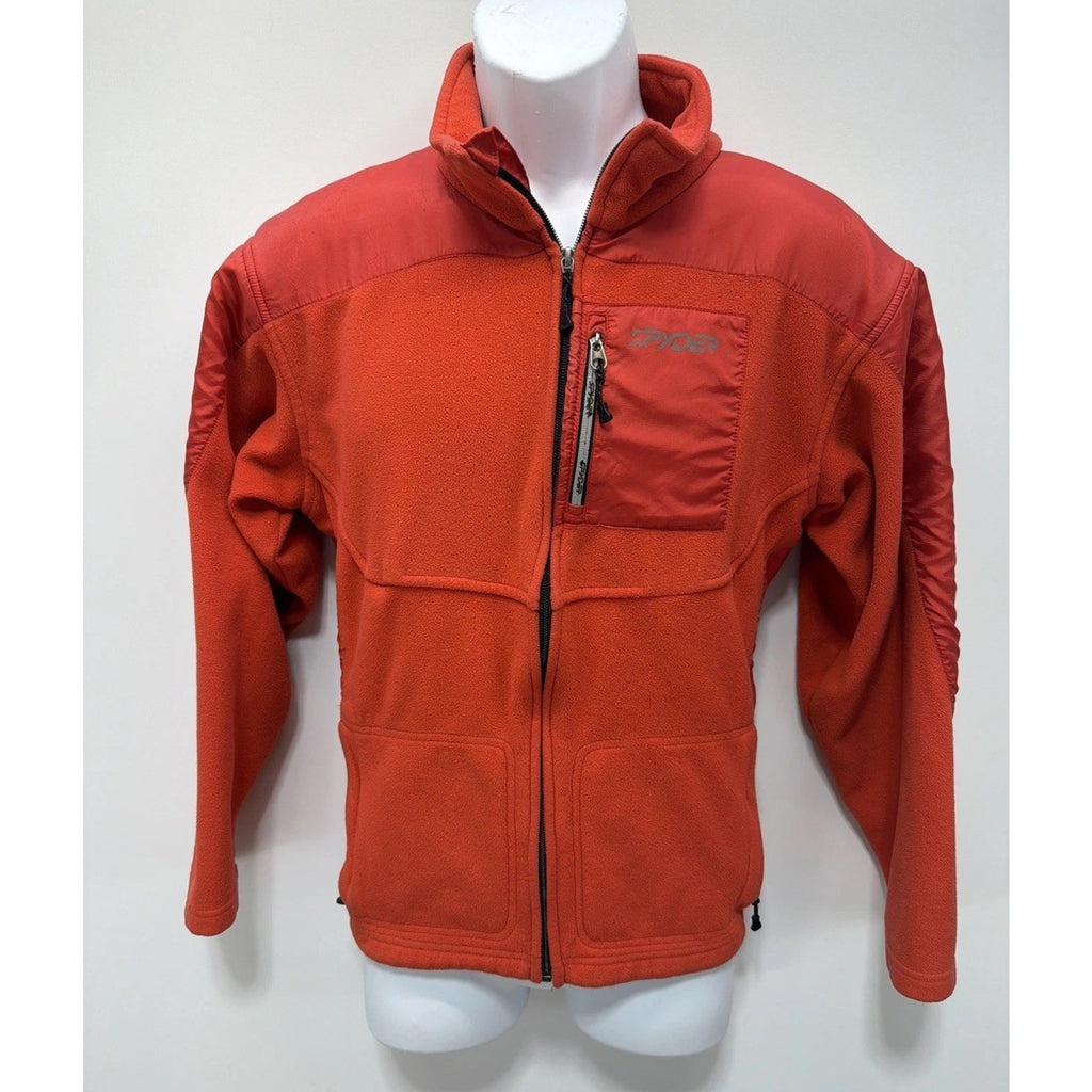 SPYDER BIG KIDS Boy’s Orange Fleece/Nylon Full Zip Jacket Size XL