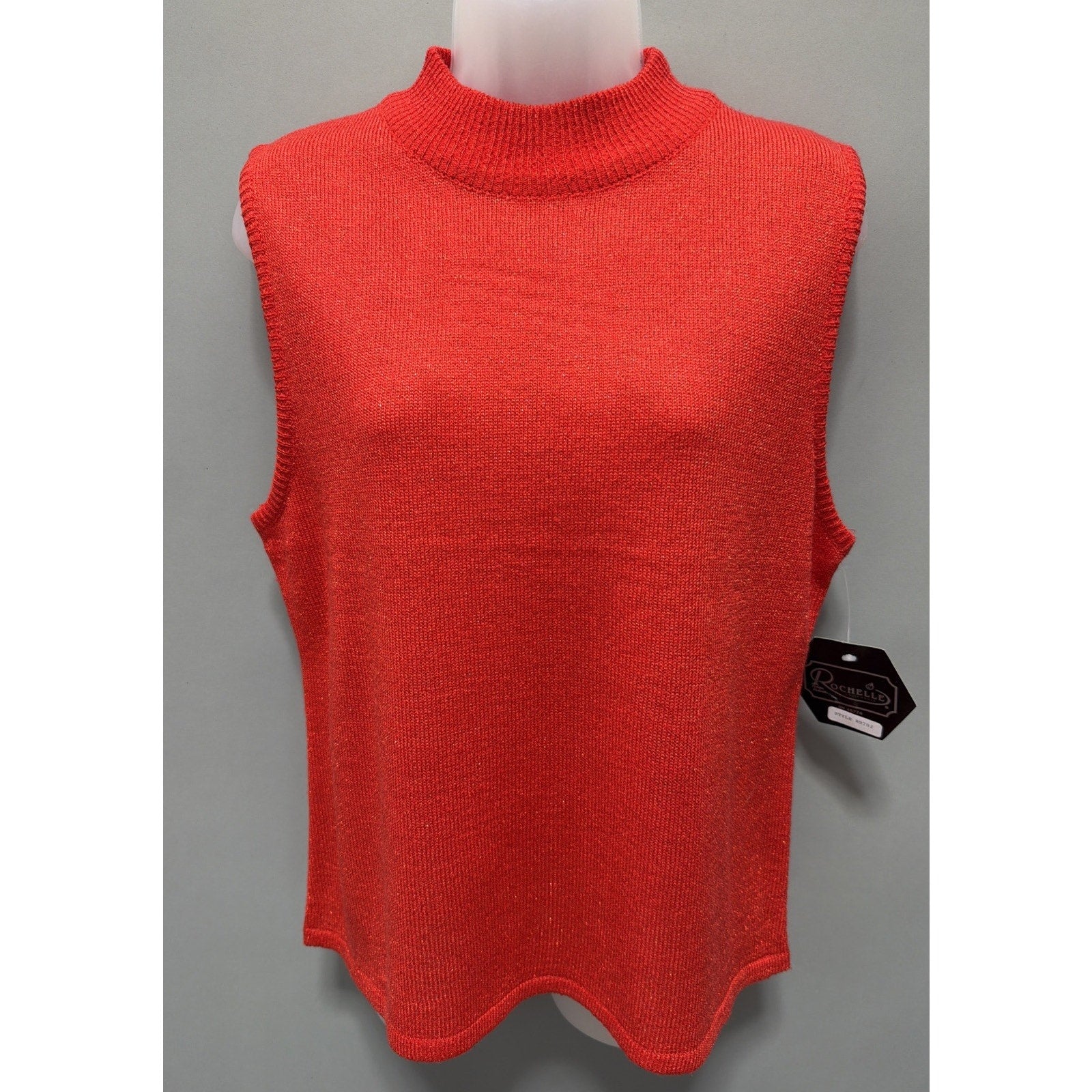 Vintage Rochelle Womens Top Size XL Red Gold Shimmer Mock Neck Sleeveless New