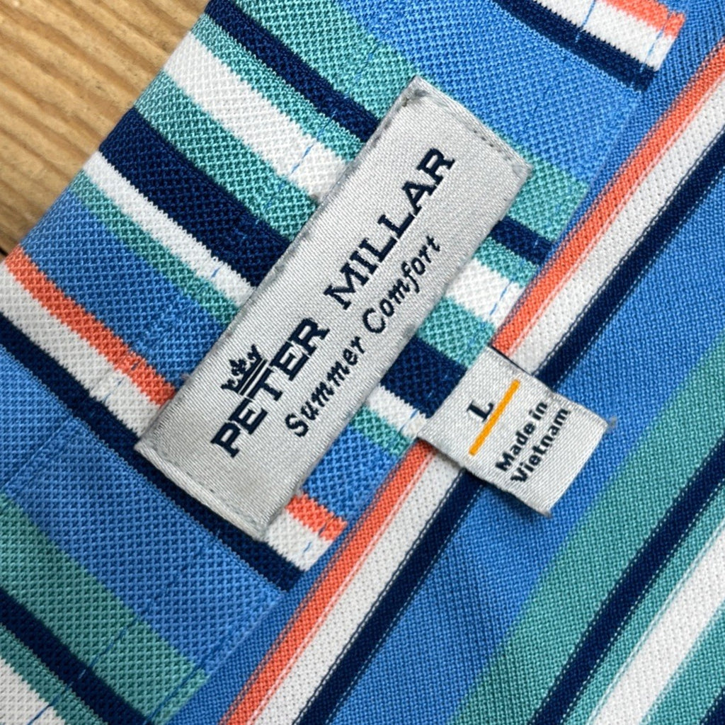 Peter Millar Polo Shirt L Multi Striped Summer Comfort Golf Performance Preppy