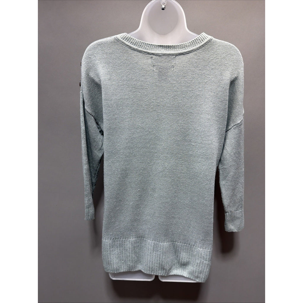 Tahari Sweater Green 100% Linen Relaxed Button Accent Beachy Pullover sweater M