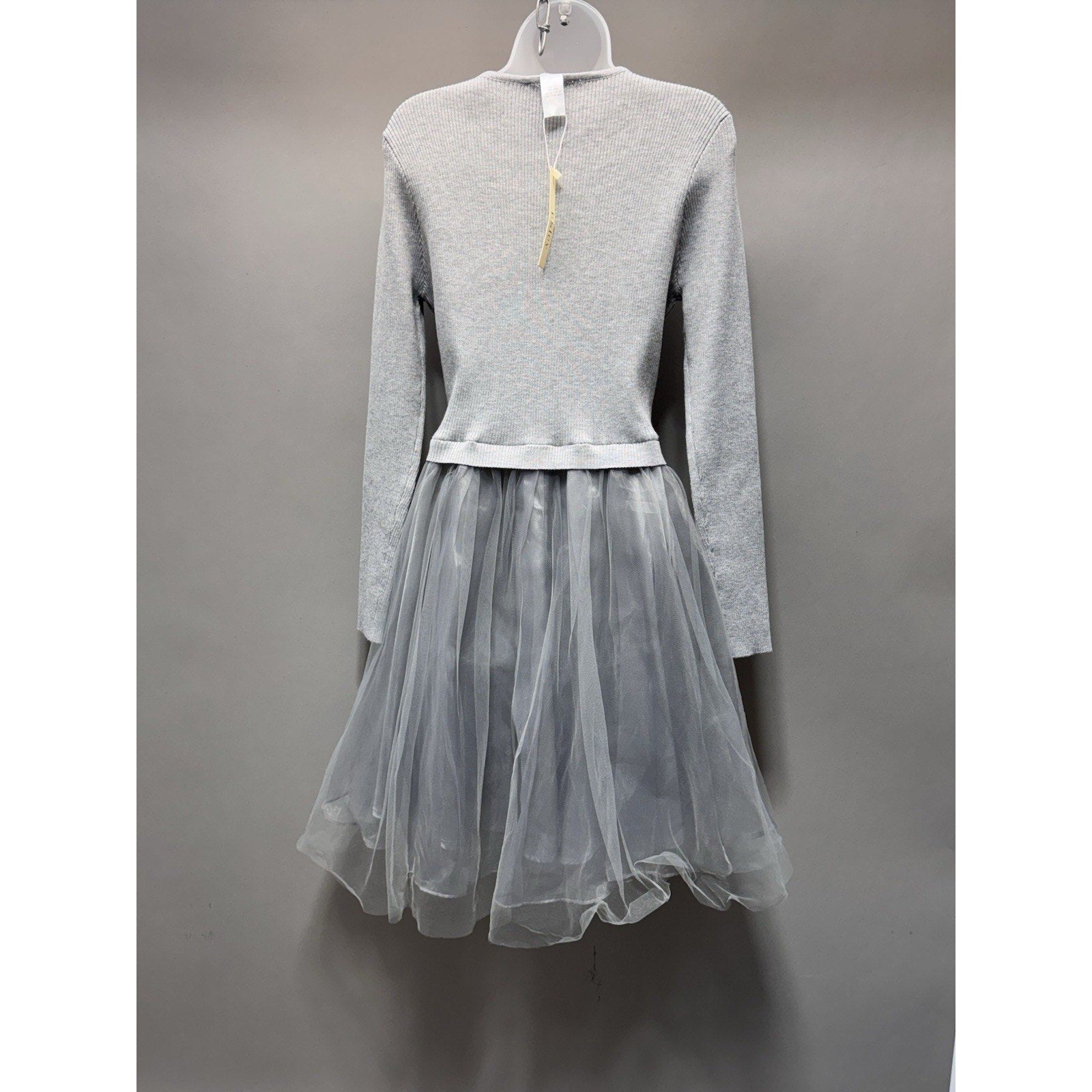 Esley Gray Tulle Ribbed Top Layered Skirt Dress Women’s Size Large New