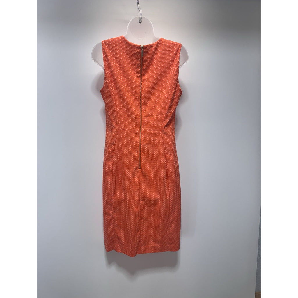 Calvin Klein Dress Orange Polka Dot Sheath Sleeveless Career Women’s Size 10