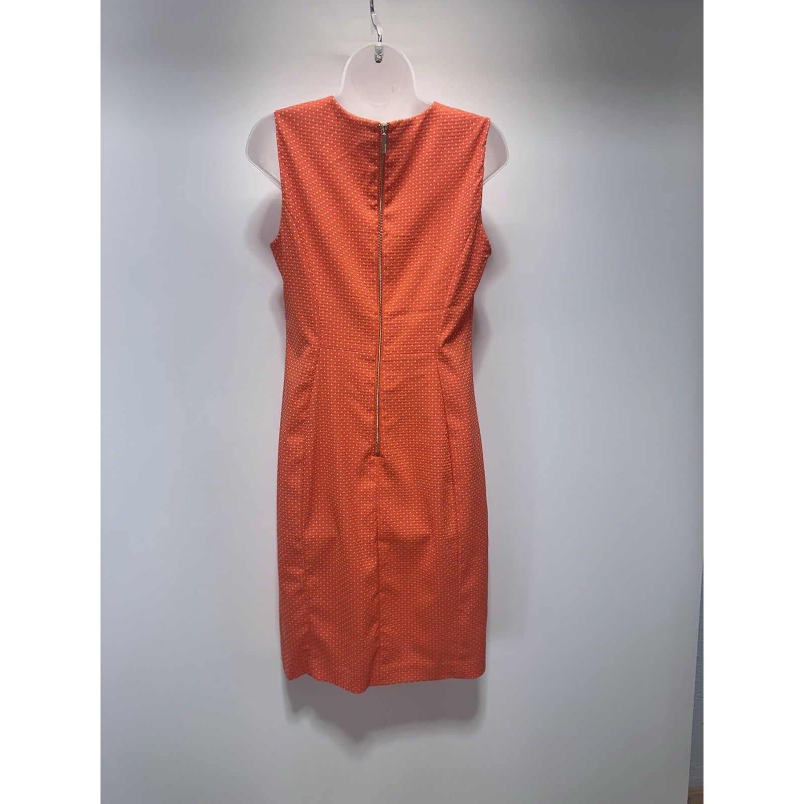 Calvin Klein Dress Orange Polka Dot Sheath Sleeveless Career Women’s Size 10