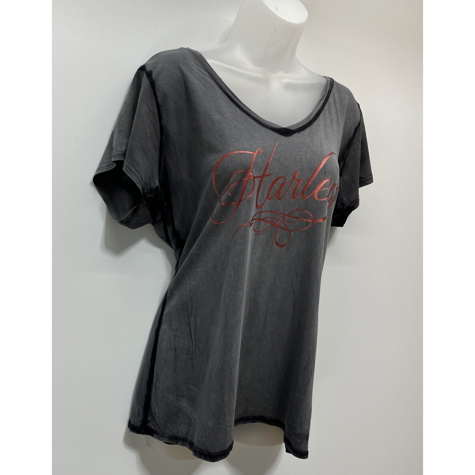 Harley Davidson Women Short Sleeve Shirt Gray with Red XL Sioux Falls SD 2011